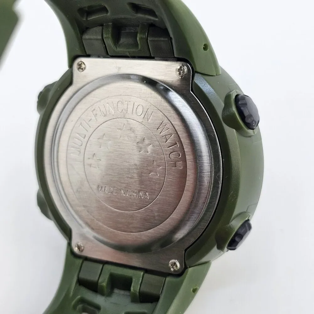 Men's Negative Display Digital Sports Watch 50MM Black Case Green Plastic‎ Bands